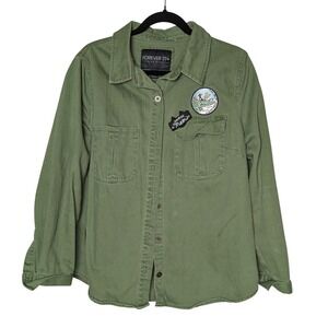 Olive Green Utility‎ Shacket Sz 0X Embroidered Patches Streetwear Y2K Utility